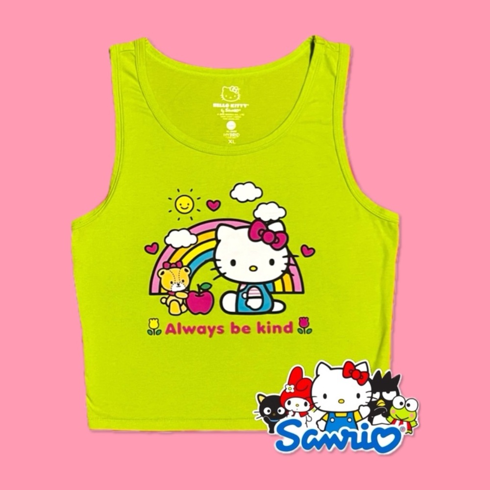 🌷Sanrio’s: Hello Kitty🌷 Neon Lime Green “Always Be Kind” Graphic Tank
